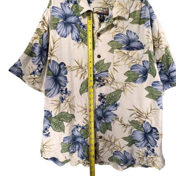 Havana Jacks Cafe XL Hawaiian Shirt Blue Hibiscus Tropical Leaves Button-Up - Picture 10 of 10